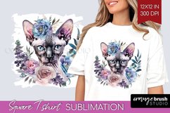 Floral Cat Square Tshirt Background - Flowers PNG Product Image 1
