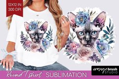 Floral Cat Round Tshirt Background - Flowers PNG Sublimation Product Image 1