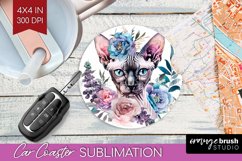Floral Cat Car Coaster - Flowers Coaster PNG Sublimation Product Image 1
