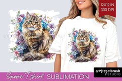 Floral Cat Square Tshirt Background - Flowers PNG Product Image 1