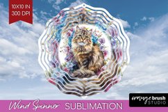 Floral Cat Wind Spinner Sublimation PNG - Flowers Round Product Image 1