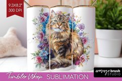 Floral Cat Tumbler Wrap - Flowers Tumbler PNG Sublimation Product Image 1