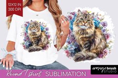 Floral Cat Round Tshirt Background - Flowers PNG Sublimation Product Image 1