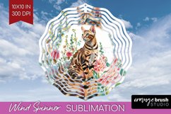 Floral Cat Wind Spinner Sublimation PNG - Flowers Round Product Image 1