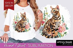 Floral Cat Round Tshirt Background - Flowers PNG Sublimation Product Image 1