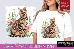 Floral Cat Square Tshirt Background - Flowers PNG Product Image 1