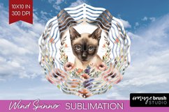 Floral Cat Wind Spinner Sublimation PNG - Flowers Round Product Image 1