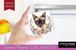 Floral Cat Magnet Sublimation - Flowers Square Magnet PNG Product Image 1