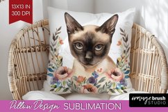 Floral Cat Pillow Sublimation - Flowers Pillow Cover PNG Product Image 1