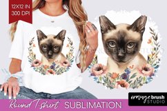 Floral Cat Round Tshirt Background - Flowers PNG Sublimation Product Image 1
