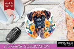 Floral Dog Car Coaster - Flowers Coaster PNG Sublimation Product Image 1