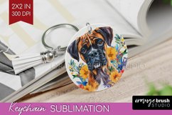 Floral Dog Keychain PNG - Flowers Keychain Sublimation Product Image 1