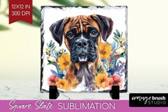 Floral Dog Slate PNG - Flowers Square Slate Sublimation Product Image 1