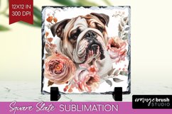 Floral Dog Slate PNG - Flowers Square Slate Sublimation Product Image 1