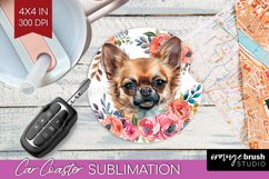 Floral Dog Car Coaster - Flowers Coaster PNG Sublimation Product Image 1