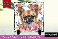 Floral Dog Slate PNG - Flowers Square Slate Sublimation Product Image 1