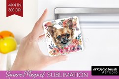 Floral Dog Magnet Sublimation - Flowers Square Magnet PNG Product Image 1