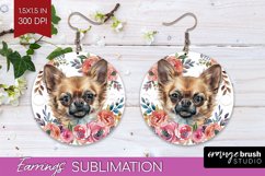 Floral Dog Round Earrings - Flowers PNG Sublimation Product Image 1