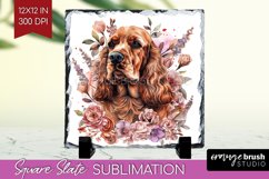 Floral Dog Slate PNG - Flowers Square Slate Sublimation Product Image 1