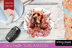 Floral Dog Car Coaster - Flowers Coaster PNG Sublimation Product Image 1