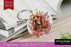 Floral Dog Keychain PNG - Flowers Keychain Sublimation Product Image 1