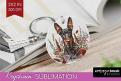 Floral Dog Keychain PNG - Flowers Keychain Sublimation Product Image 1