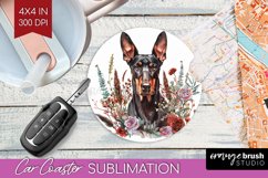 Floral Dog Car Coaster - Flowers Coaster PNG Sublimation Product Image 1