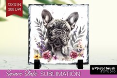 Floral Dog Slate PNG - Flowers Square Slate Sublimation Product Image 1