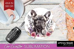 Floral Dog Car Coaster - Flowers Coaster PNG Sublimation Product Image 1
