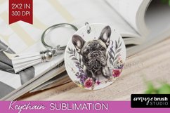 Floral Dog Keychain PNG - Flowers Keychain Sublimation Product Image 1