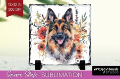Floral Dog Slate PNG - Flowers Square Slate Sublimation Product Image 1