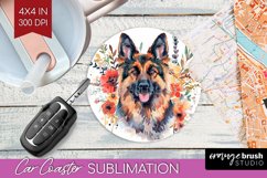 Floral Dog Car Coaster - Flowers Coaster PNG Sublimation Product Image 1