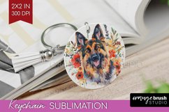 Floral Dog Keychain PNG - Flowers Keychain Sublimation Product Image 1