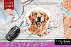 Floral Dog Car Coaster - Flowers Coaster PNG Sublimation Product Image 1