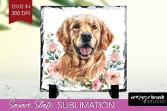 Floral Dog Slate PNG - Flowers Square Slate Sublimation Product Image 1