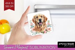 Floral Dog Magnet Sublimation - Flowers Square Magnet PNG Product Image 1