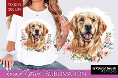 Floral Dog Round Tshirt Background - Flowers PNG Sublimation Product Image 1