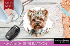 Floral Dog Car Coaster - Flowers Coaster PNG Sublimation Product Image 1