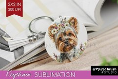 Floral Dog Keychain PNG - Flowers Keychain Sublimation Product Image 1