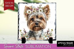Floral Dog Slate PNG - Flowers Square Slate Sublimation Product Image 1