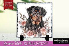 Floral Dog Slate PNG - Flowers Square Slate Sublimation Product Image 1