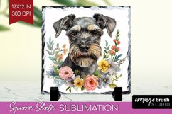 Floral Dog Slate PNG - Flowers Square Slate Sublimation Product Image 1