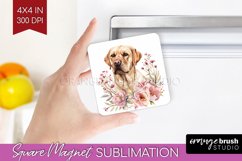 Floral Dog Magnet Sublimation - Flowers Square Magnet PNG Product Image 1