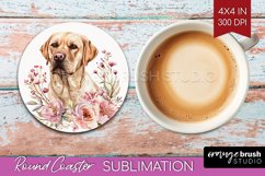 Floral Dog Round Coaster - Flowers Coaster PNG Sublimation Product Image 1