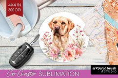Floral Dog Car Coaster - Flowers Coaster PNG Sublimation Product Image 1