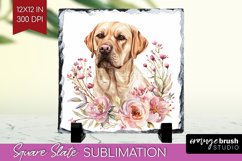 Floral Dog Slate PNG - Flowers Square Slate Sublimation Product Image 1