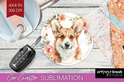 Floral Dog Car Coaster - Flowers Coaster PNG Sublimation Product Image 1