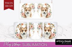 Floral Dog Mug Wrap - Flowers Mug PNG Sublimation Product Image 1