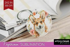 Floral Dog Keychain PNG - Flowers Keychain Sublimation Product Image 1