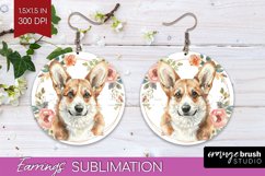 Floral Dog Round Earrings - Flowers PNG Sublimation Product Image 1